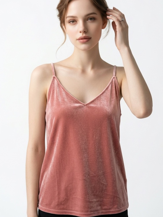 Halogen Tops - HALOGEN • Dusty Rose Pink Velvet V-Neck Camisole Tank Top Small
